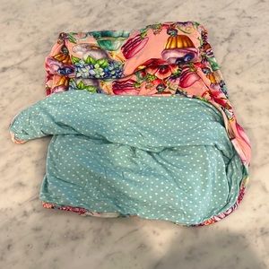 Posh Peanut pattoo/blanket. Two sided: Floral tea party & blue & white polka dot